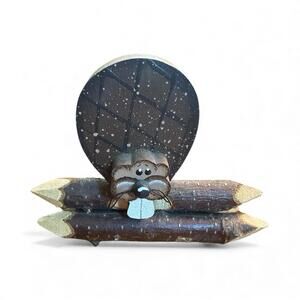Beaver Wooden Hand Crafted Painted 3.5" Tall x 5" Wide